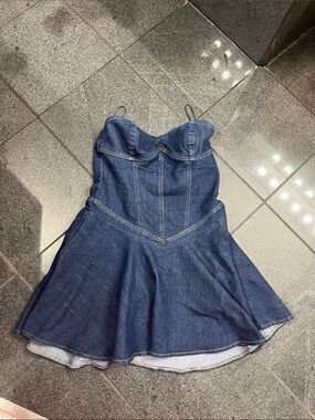 Love Denim Mini Dress in Blue - Spaghetti Strap Fit-and-Flare